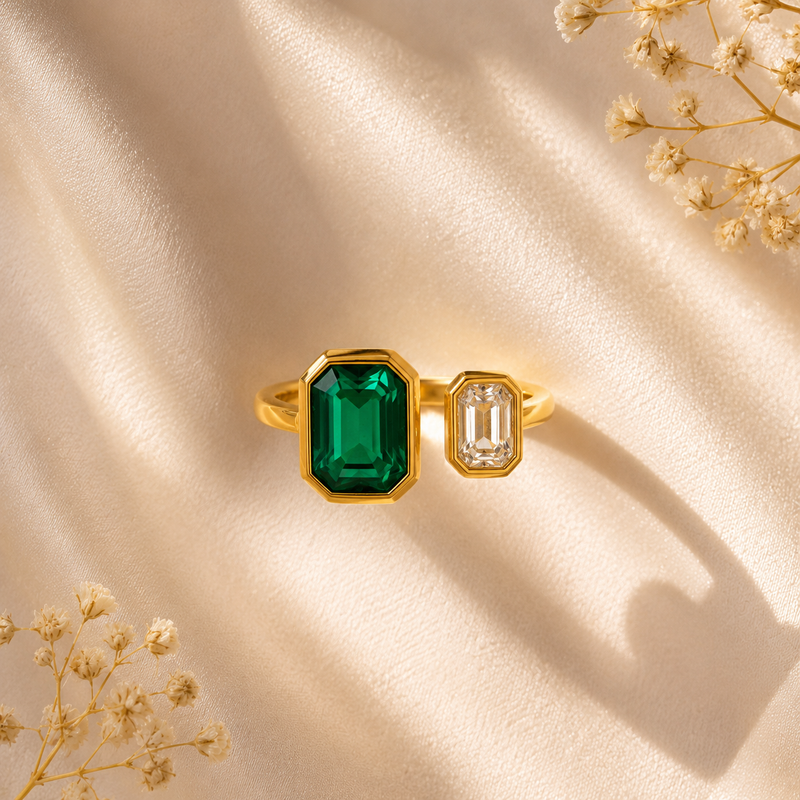 Emerald Duo Open Golden colour Ring