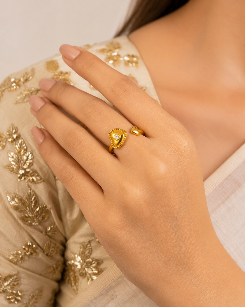 Romantic Heart Golden colour Statement Ring