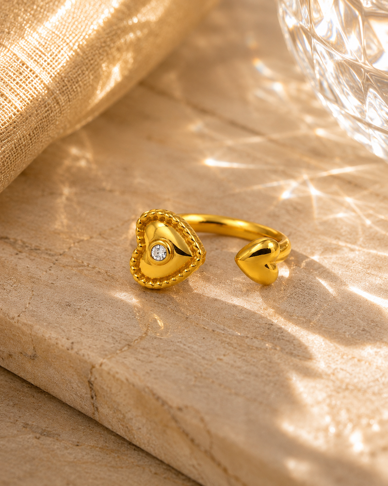 Romantic Heart Golden colour Statement Ring