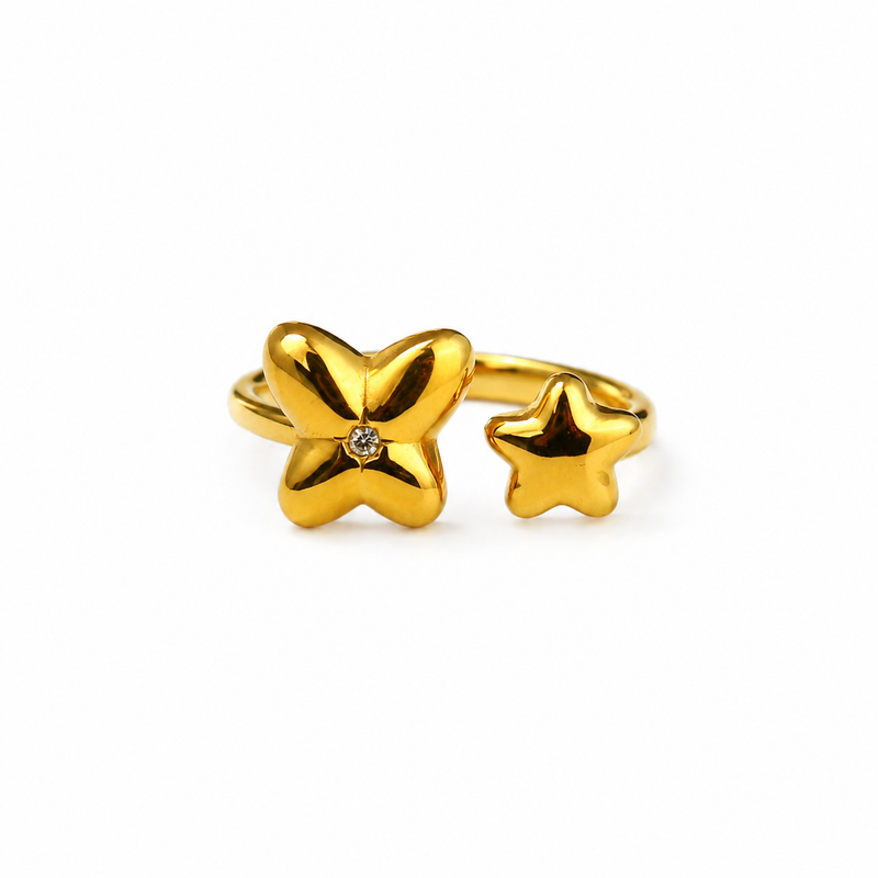 Modern Floral Style Star Adjustable Ring