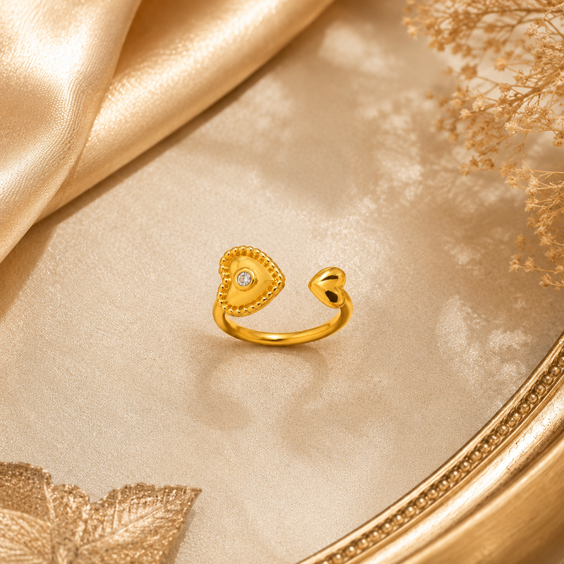 Romantic Heart Golden colour Statement Ring