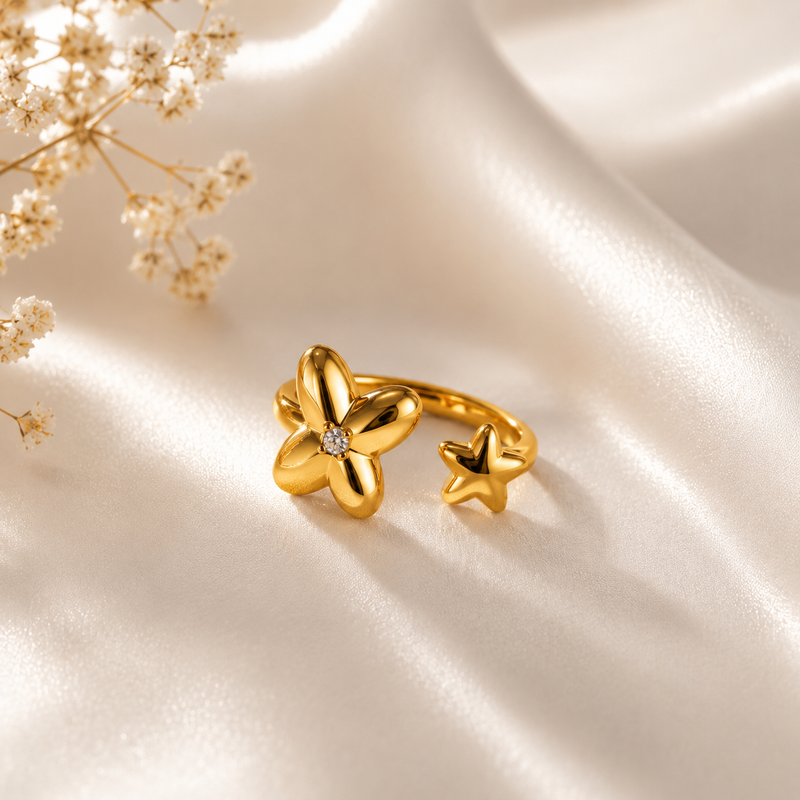 Modern Floral Style Star Adjustable Ring