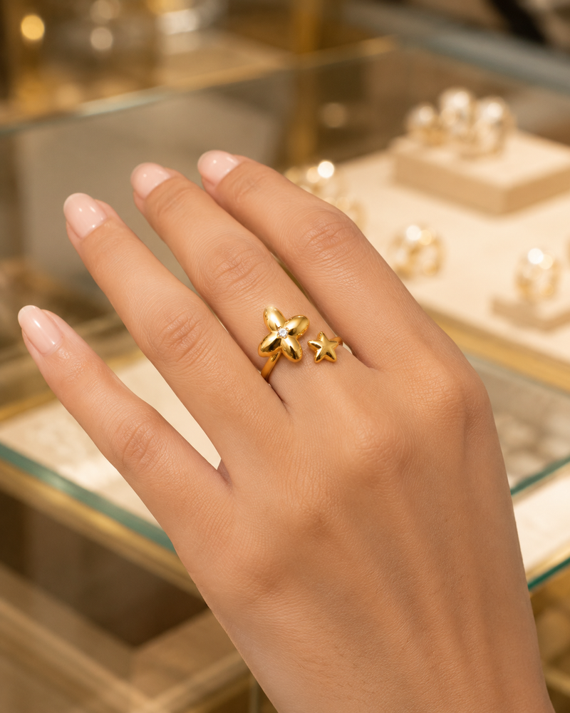 Modern Floral Style Star Adjustable Ring