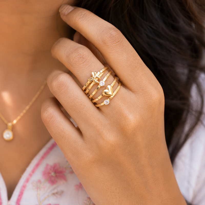 Premium Golden colour  Heart & Flower Ring Combo | Fashion Jewelry for Women
