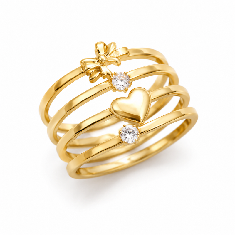 Premium Golden colour  Heart & Flower Ring Combo | Fashion Jewelry for Women