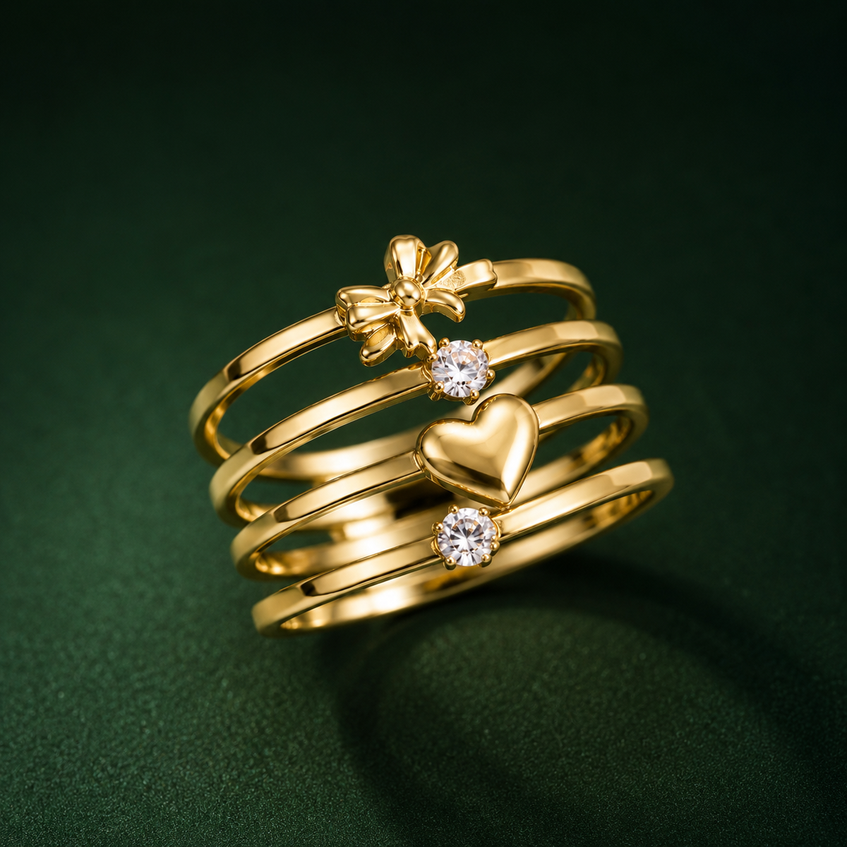 Premium Golden colour  Heart & Flower Ring Combo | Fashion Jewelry for Women