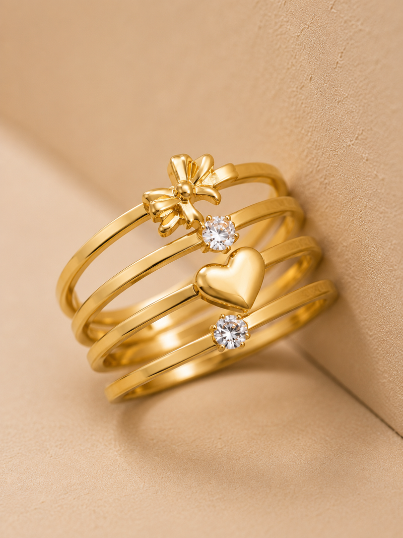 Premium Golden colour  Heart & Flower Ring Combo | Fashion Jewelry for Women