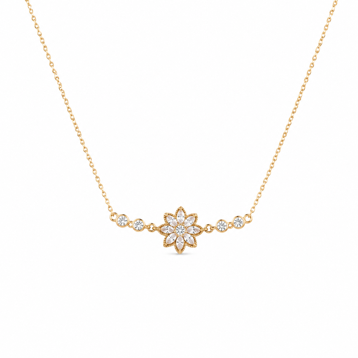Gold Plated Floral Pendant Necklace for Women | CZ Crystal Flower Design Necklace | Elegant Daily Wear Jewellery for Women & Girls