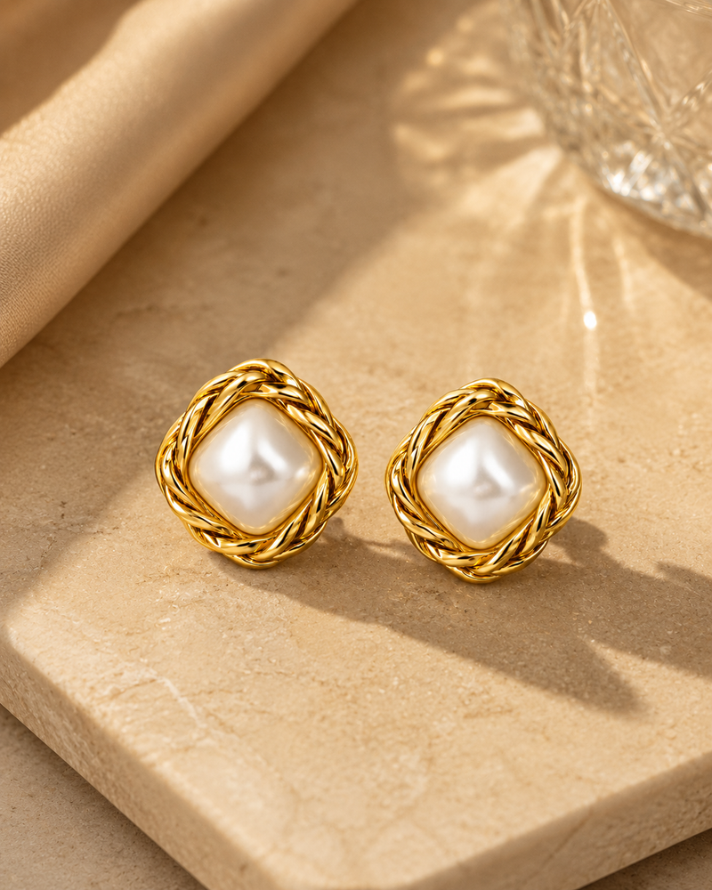 Buy trending Luxury Pearl Square Stud Earrings