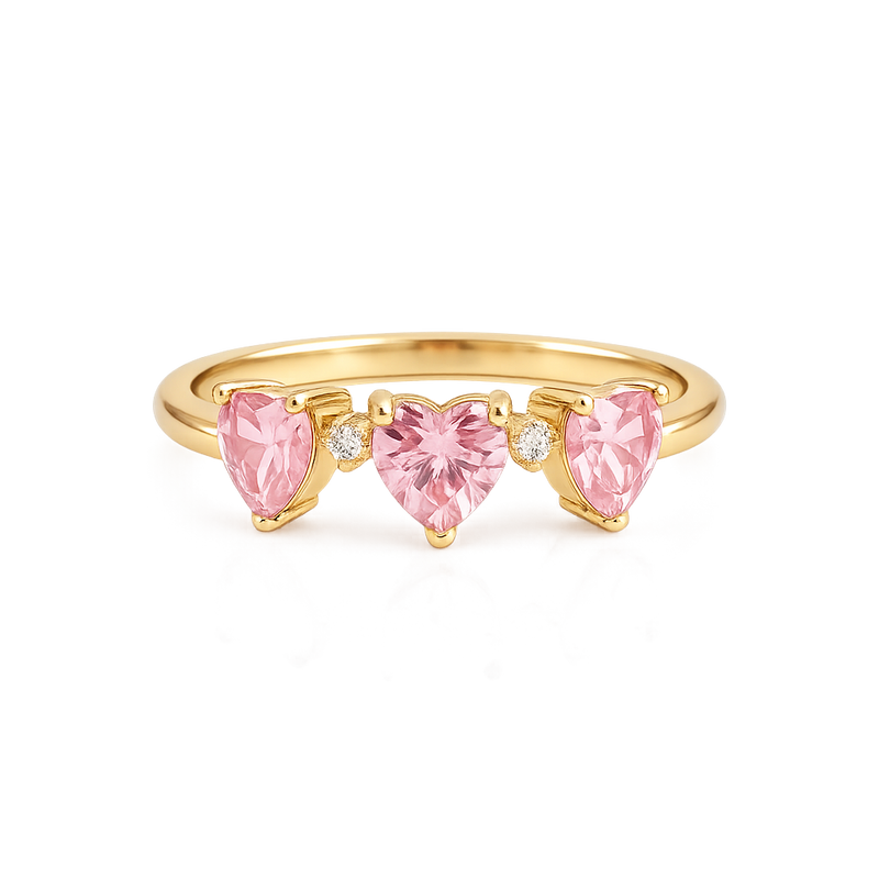 Yamiluxe Triple Heart Adjustable Ring with Pink Cubic Zirconia