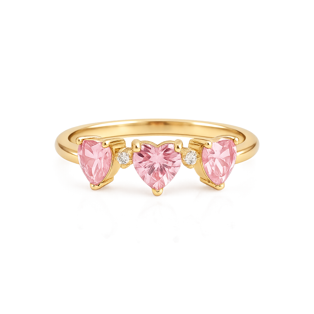 Yamiluxe Triple Heart Adjustable Ring with Pink Cubic Zirconia