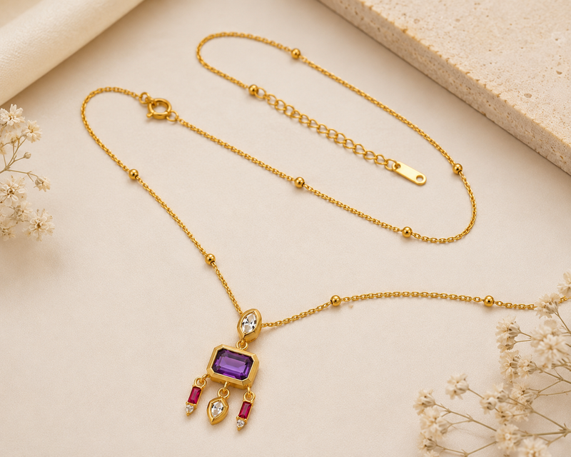 Buy Designer Purple Stone Chain Pendant For Women