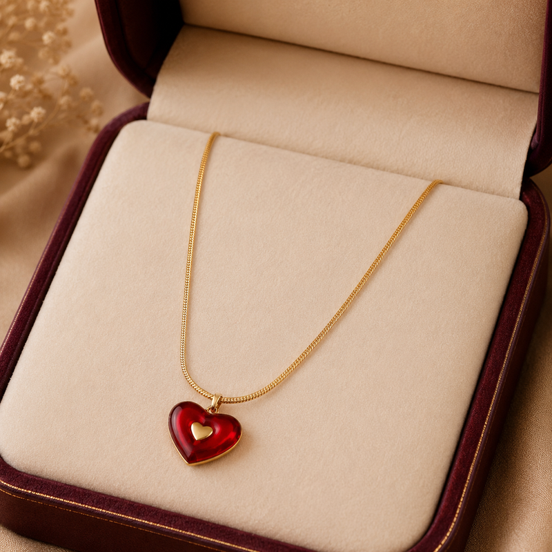 Buy Latest trending Red Color Heart pattern Chain pendant for women