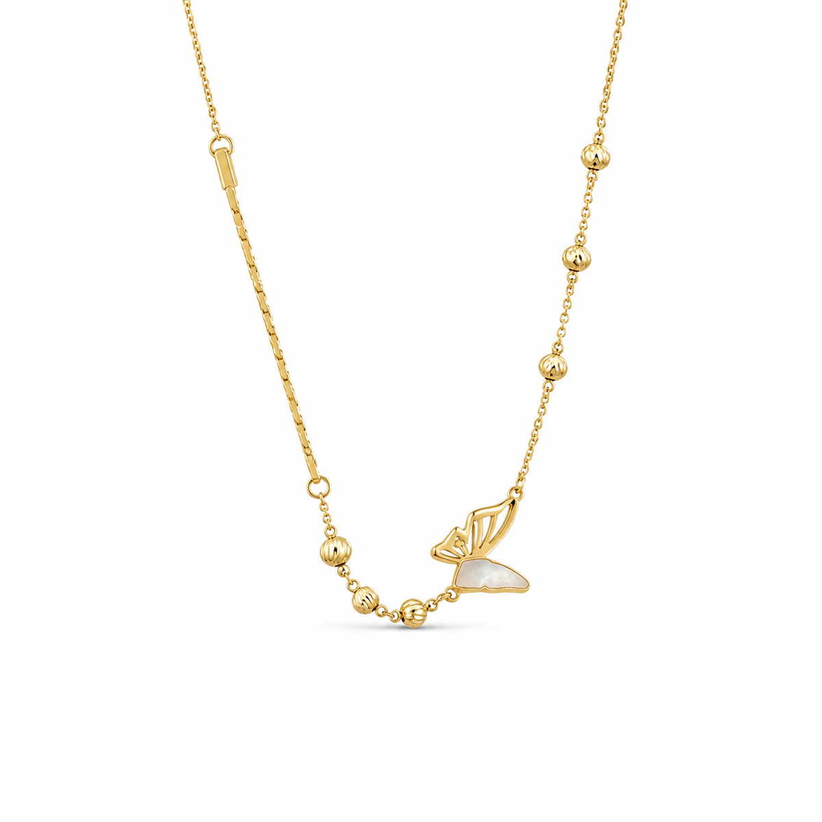 Elegant Butterfly Charm Necklace with Beaded Chain