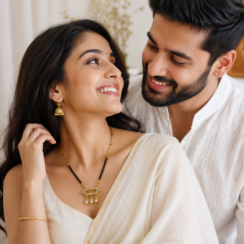 Elegant Indian Mangal sutra with Hanging CZ Charms