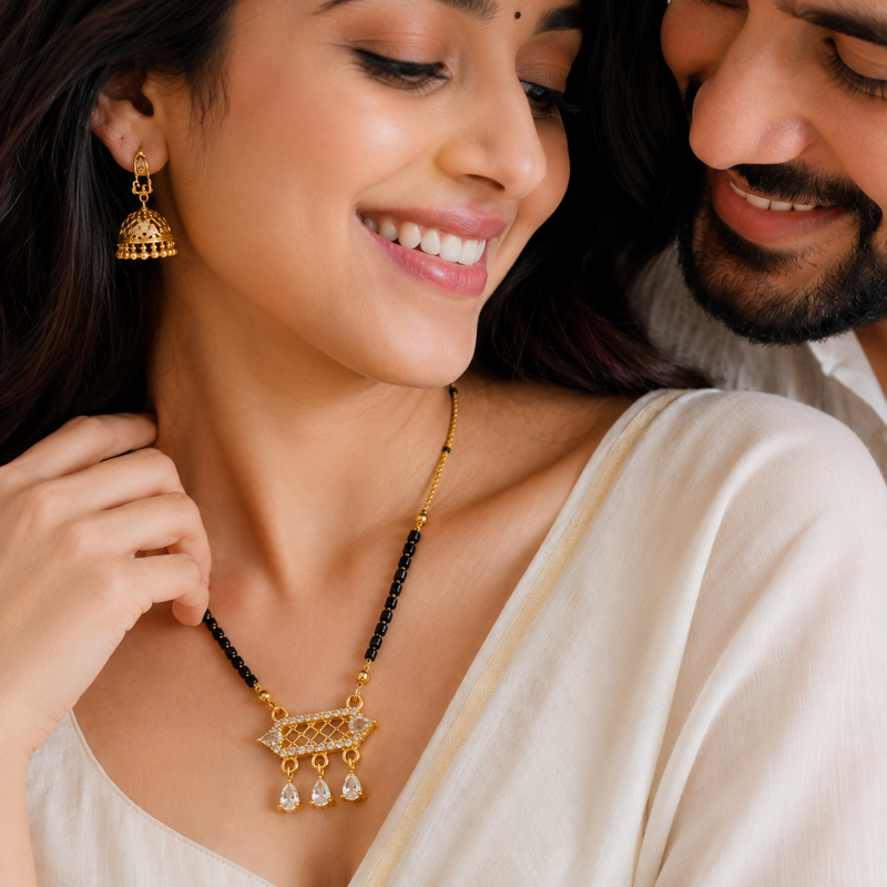 Elegant Indian Mangal sutra with Hanging CZ Charms