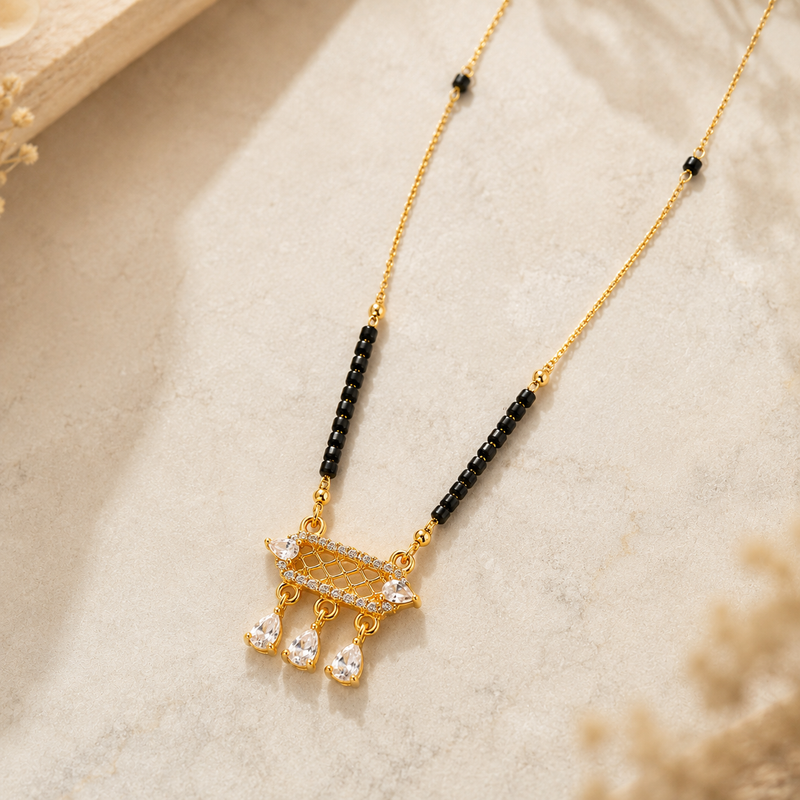 Elegant Indian Mangal sutra with Hanging CZ Charms