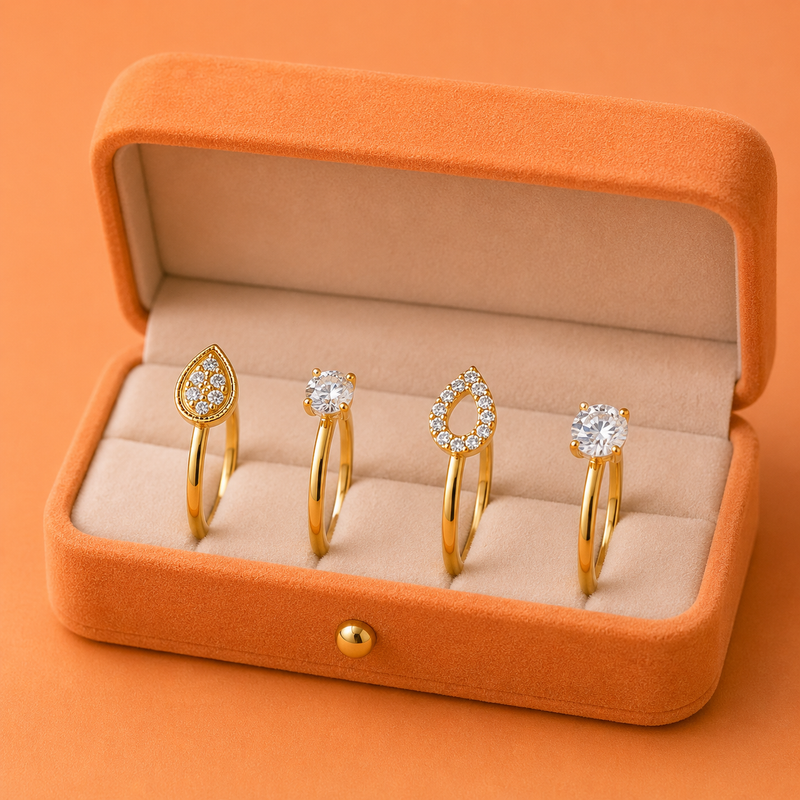 Yamiluxe Luxury Golden color CZ Diamond Ring Combo for Women