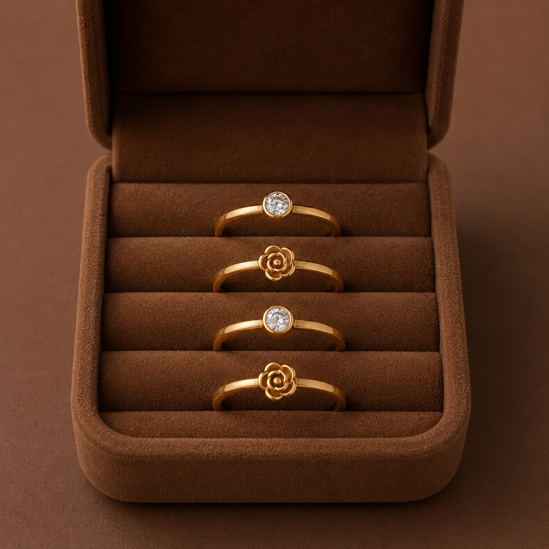 Classic Gold Color Crystal & Flower Ring Set for Girls & Women