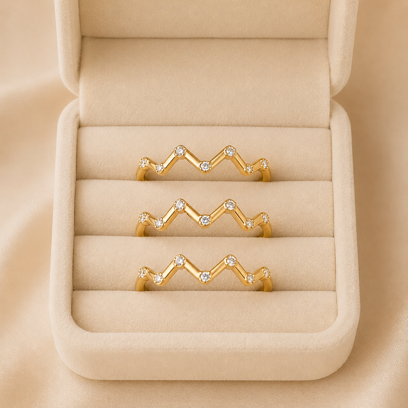 Yamiluxe Premium Golden Color Finish Wave Crystal Ring Combo