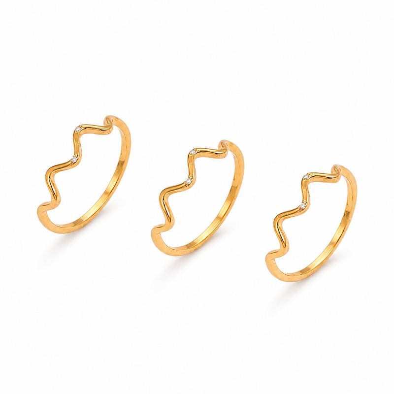 Yamiluxe Premium Golden Color Finish Wave Crystal Ring Combo