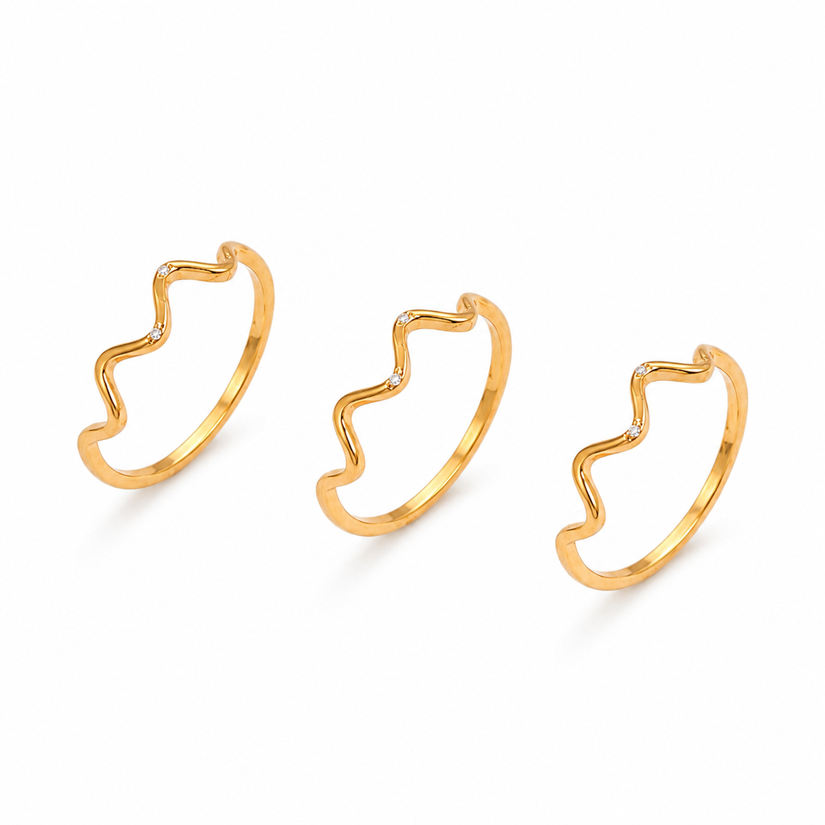 Yamiluxe Premium Golden Color Finish Wave Crystal Ring Combo