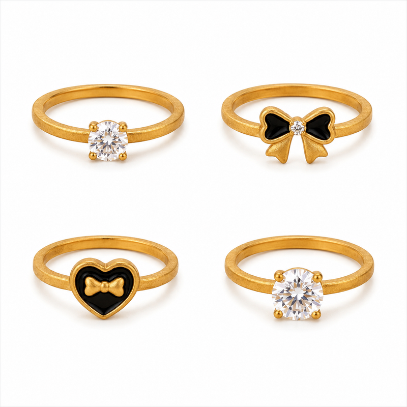 Minimal Golden color Ring Set with Sparkling Crystal