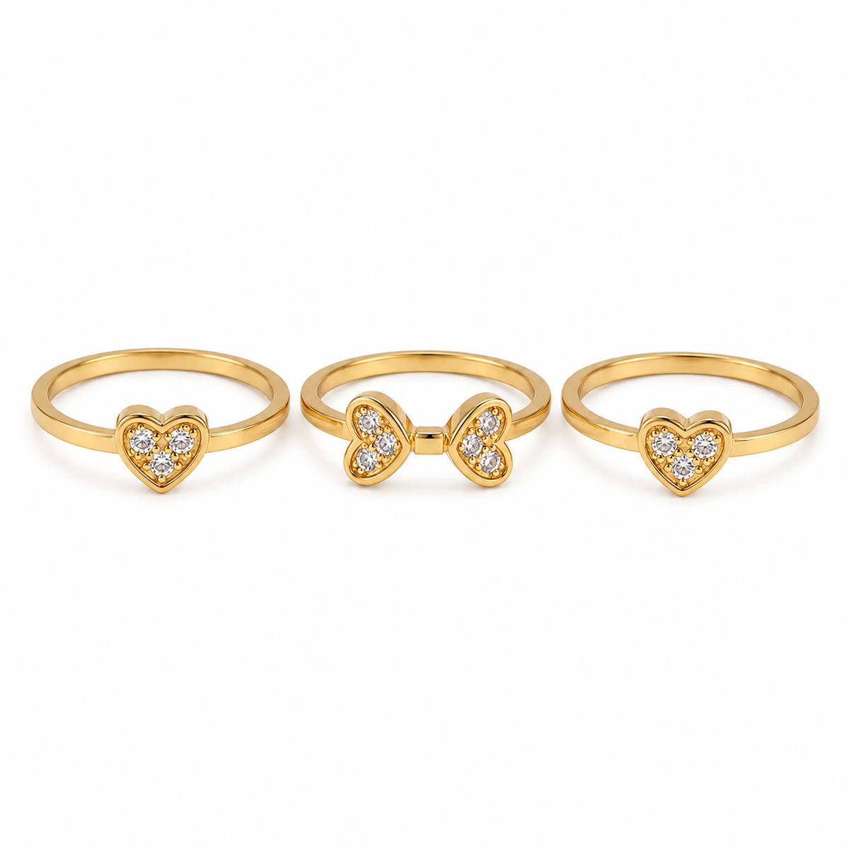Elegant Everyday Golden color Heart & Bow Ring Combo