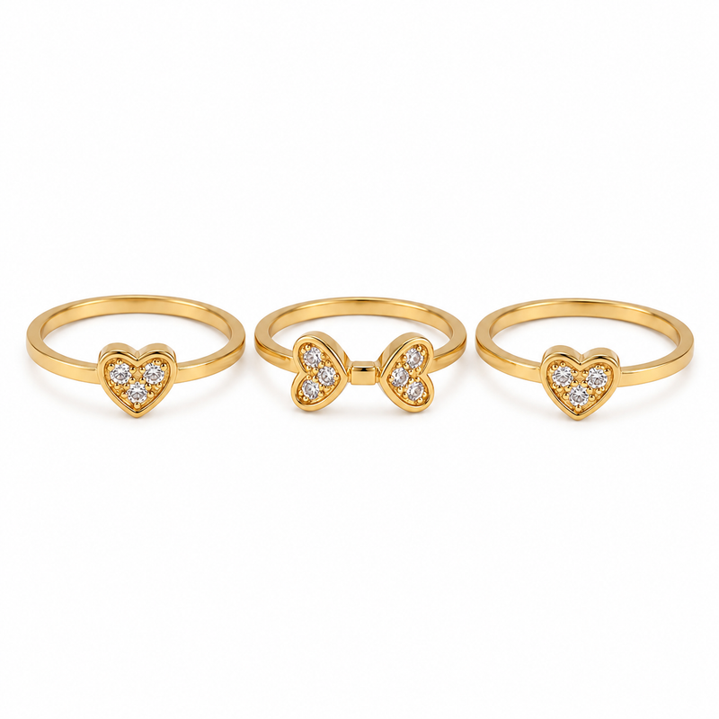 Elegant Everyday Golden color Heart & Bow Ring Combo