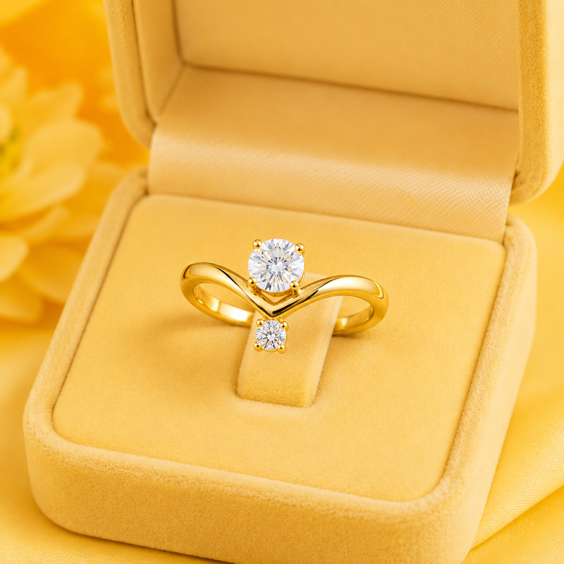 Elegant Golden color Solitaire double Diamond Ring