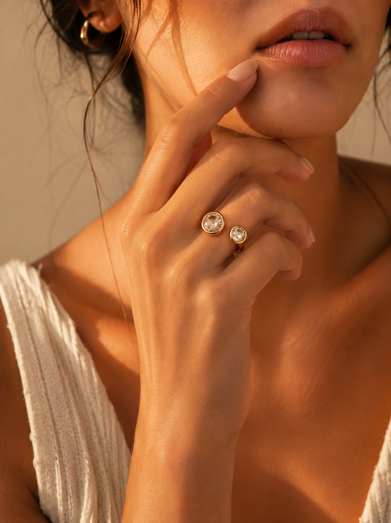 Infinity Dual Crystal Golden color Ring