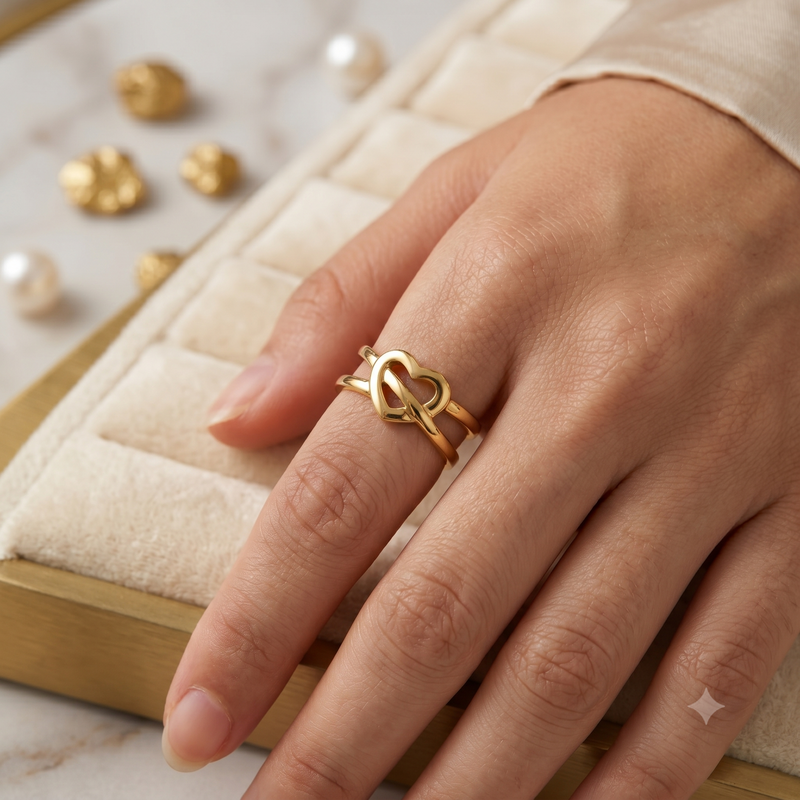 Modern Gold Heart Ring for Women – Adjustable Open Design Statement Ring