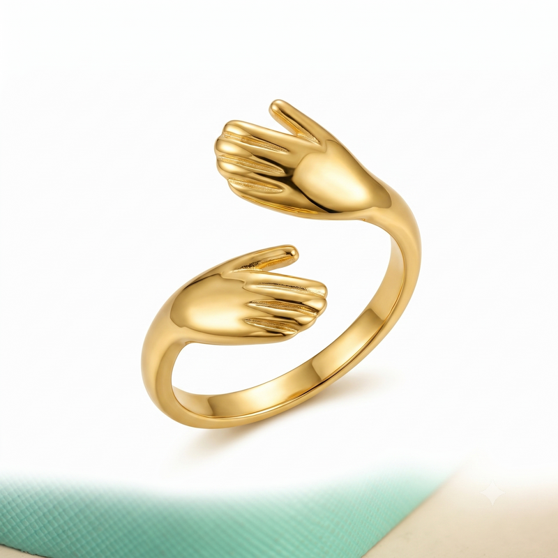 Minimalist Gold Hands Ring – Adjustable Promise & Friendship Ring