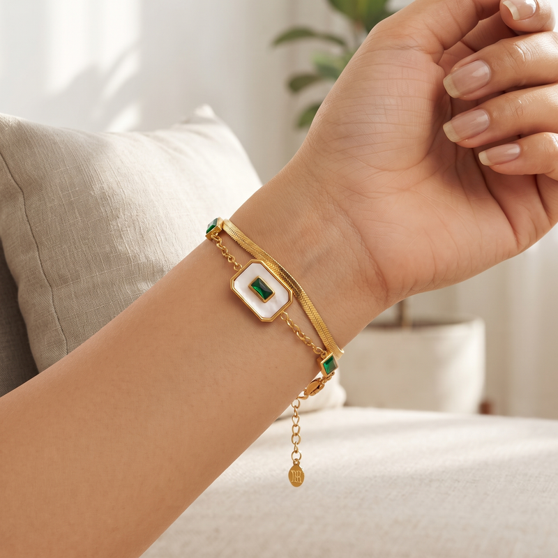 Buy Latest Trending Green Stone work Chain bracelet for women