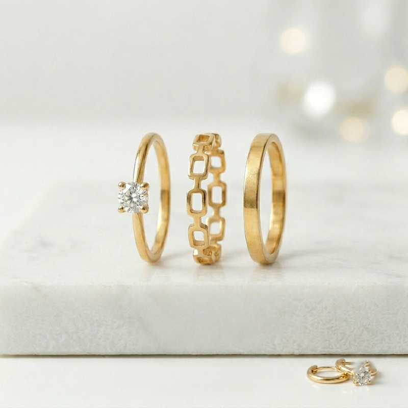 Yamiluxe Premium Golden color  Finish Layering Ring Set for Women