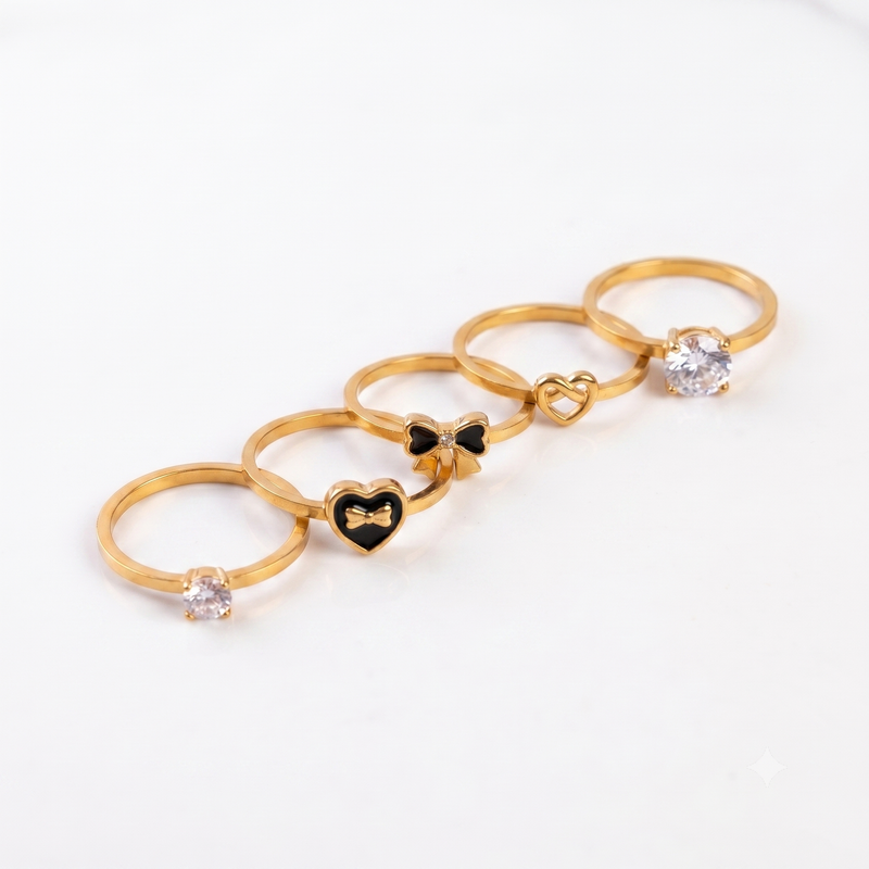 Minimal Golden color Ring Set with Sparkling Crystal