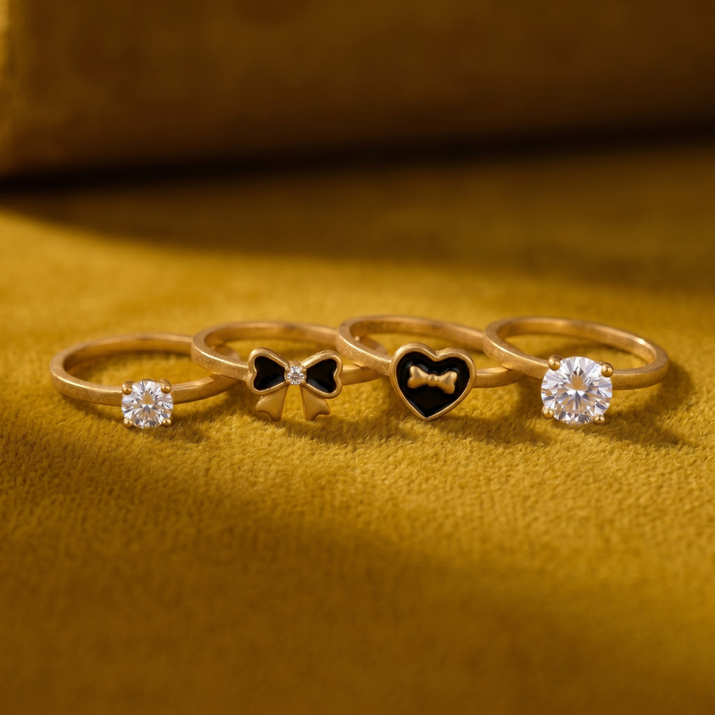 Minimal Golden color Ring Set with Sparkling Crystal