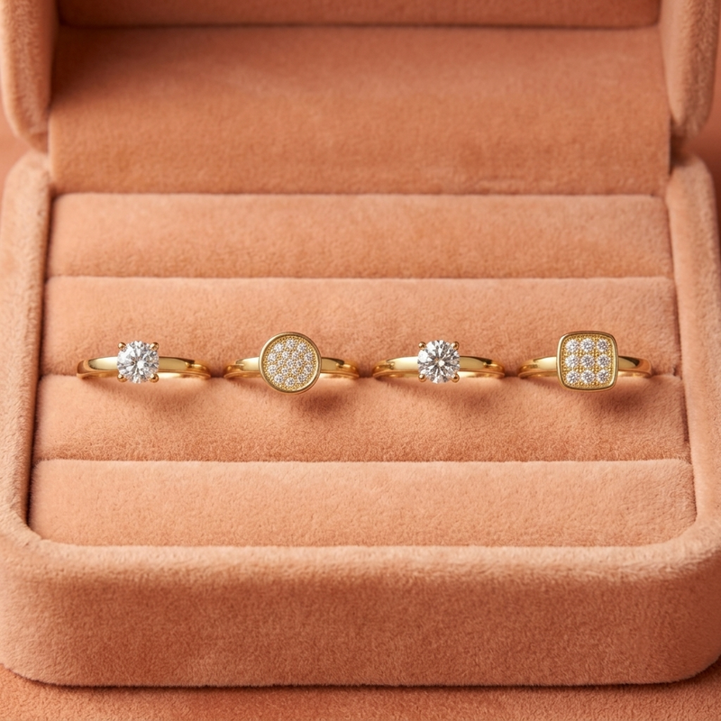 Elegant Golden color Tone CZ Ring Combo Set