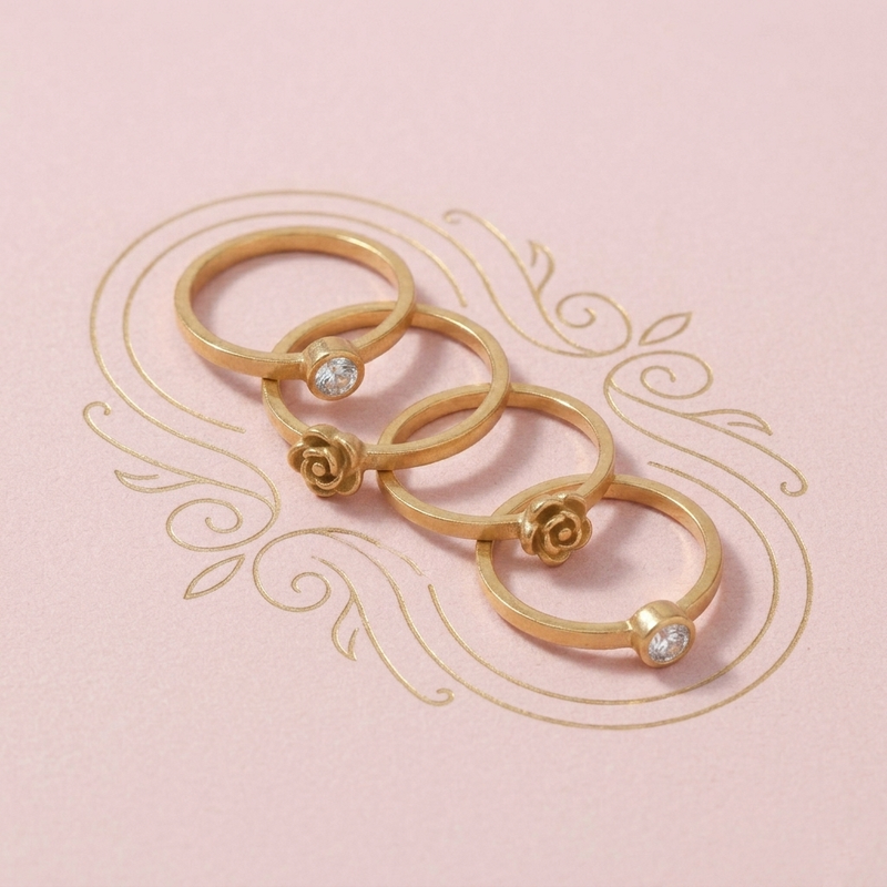 Classic Gold Color Crystal & Flower Ring Set for Girls & Women