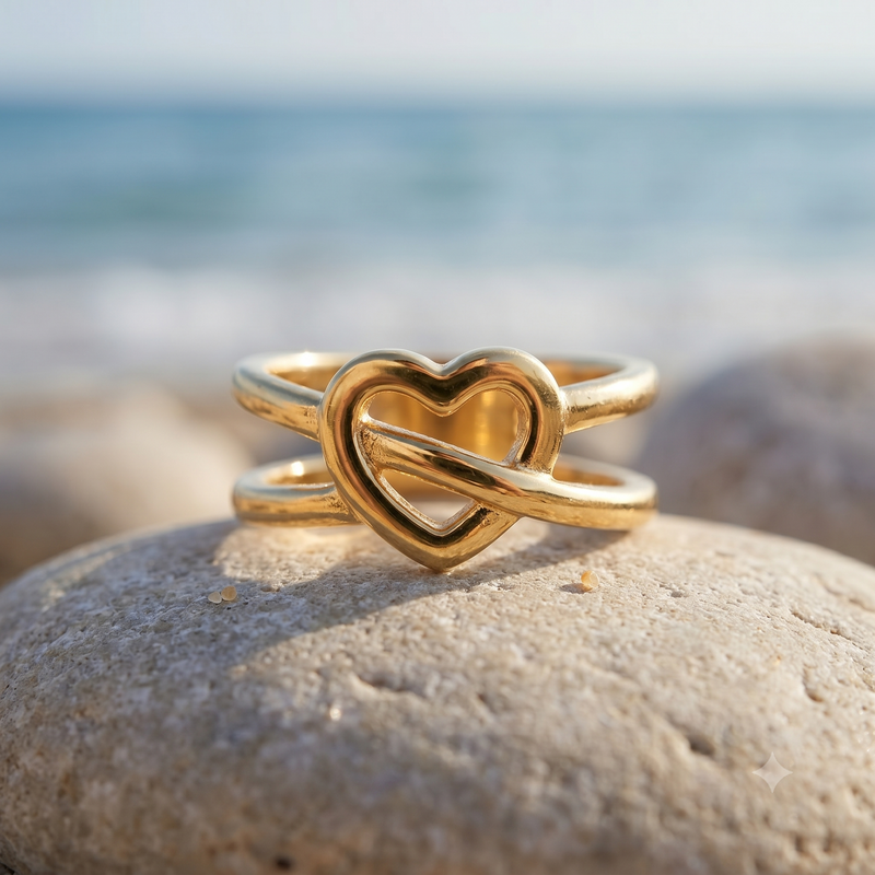 Modern Gold Heart Ring for Women – Adjustable Open Design Statement Ring