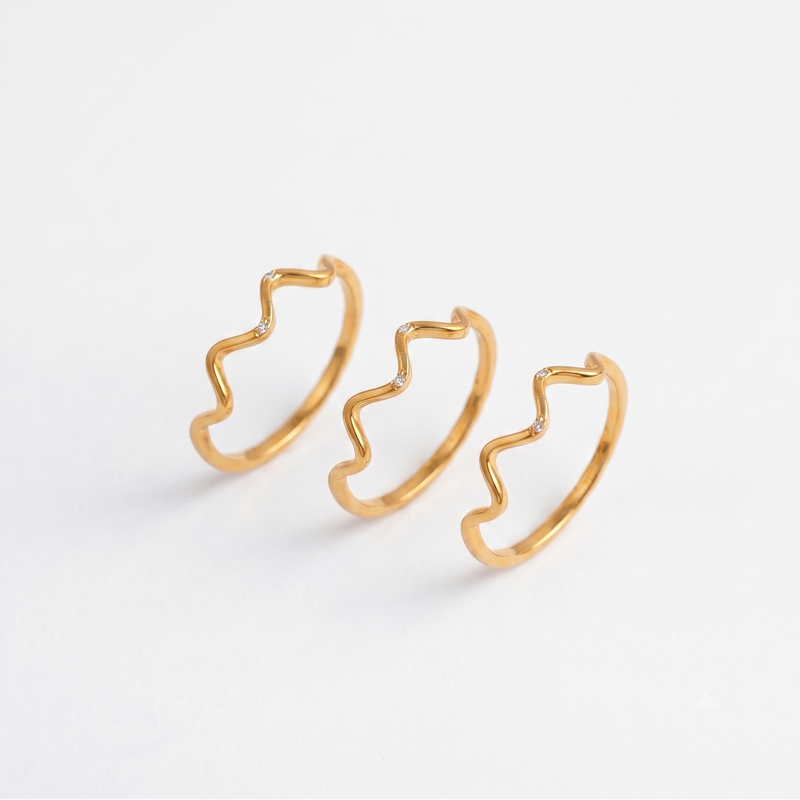 Yamiluxe Premium Golden Color Finish Wave Crystal Ring Combo
