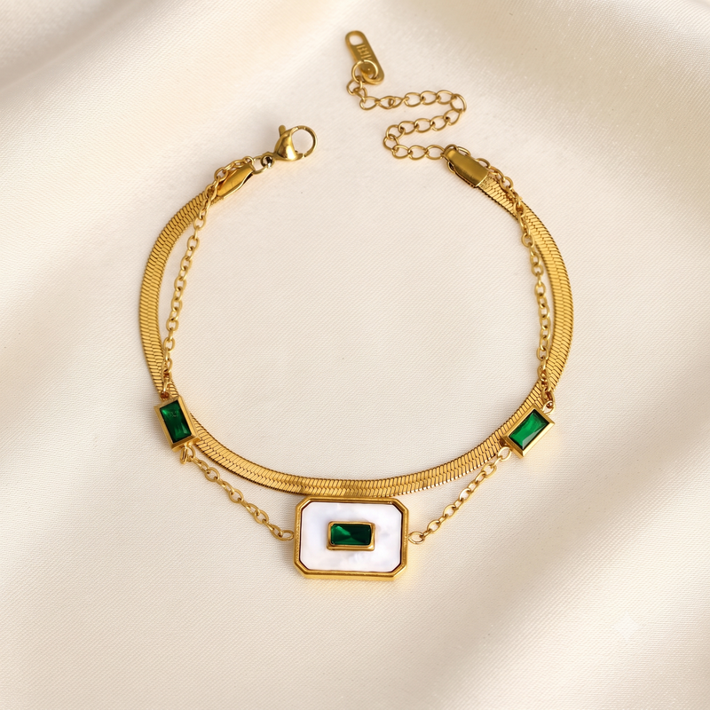 Buy Latest Trending Green Stone work Chain bracelet for women