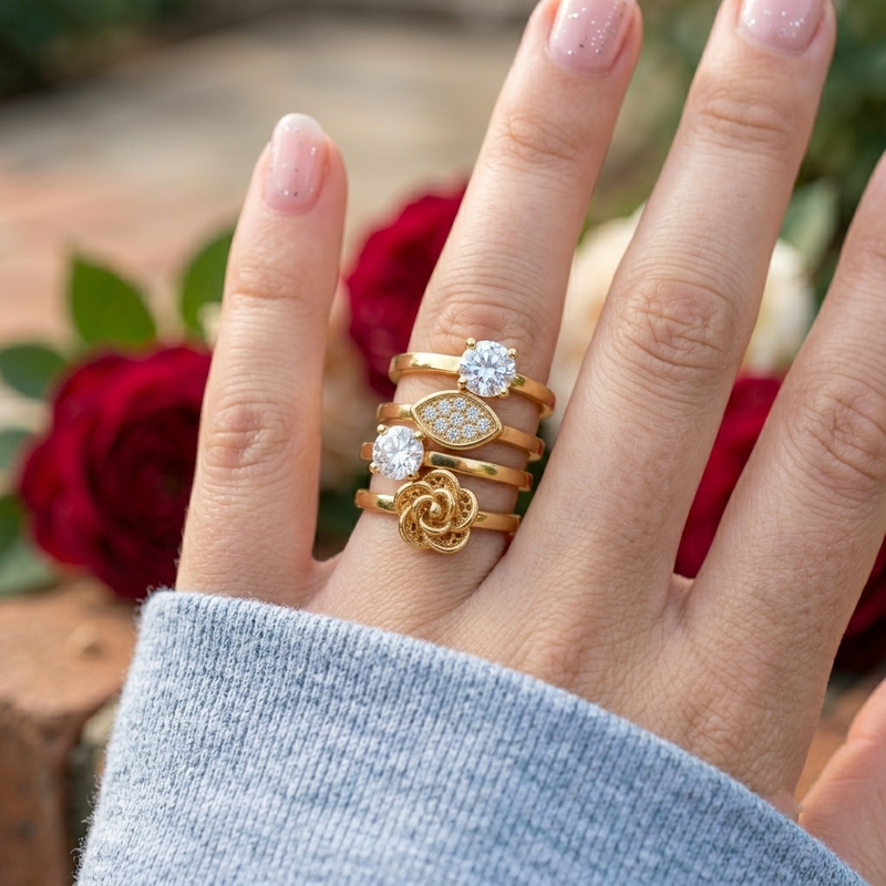 Delicate Golden colour Ring Combo Collection to wear Everyday Elegant Jewelry