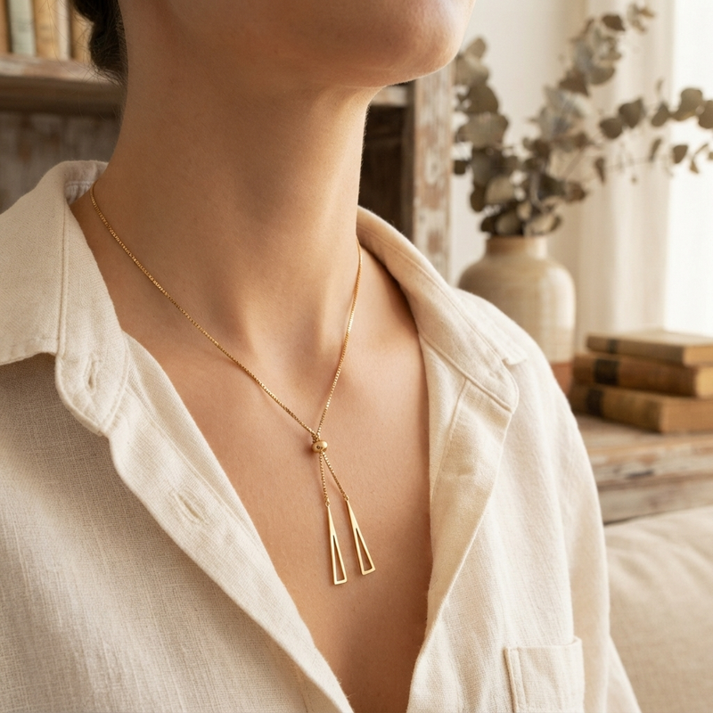 Buy Trending Dainty Geometric Triangular Slide Lariat Necklace for Women