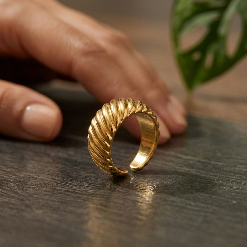 Minimalist Gold Wide Ring – Textured Statement Band for Women