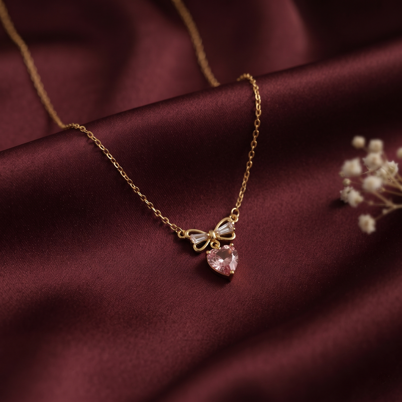 Buy Pink Color heart Pattern Trending Chain pendant for Women or girl
