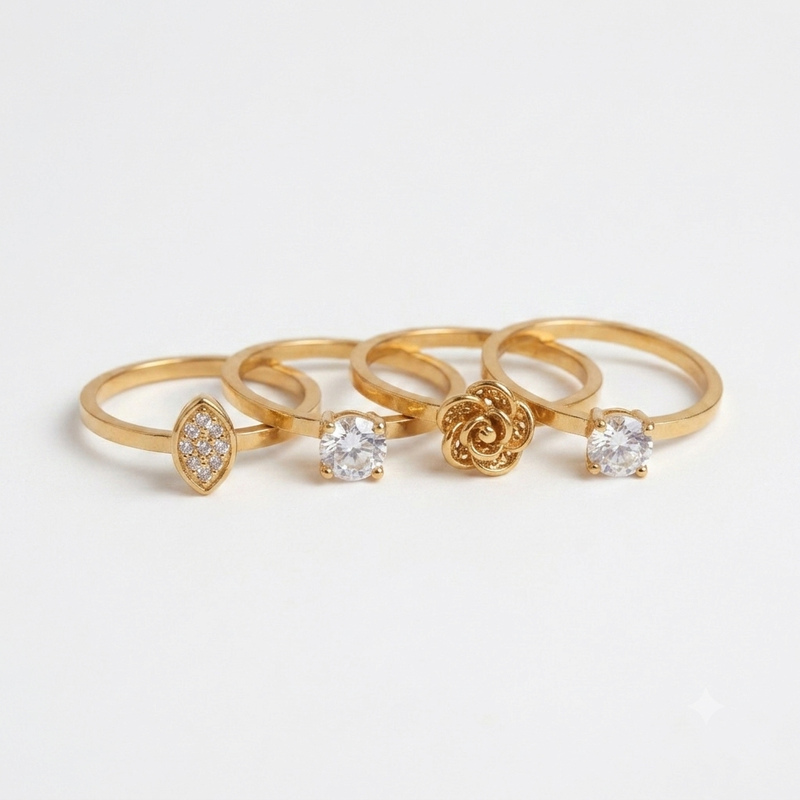 Delicate Golden colour Ring Combo Collection to wear Everyday Elegant Jewelry