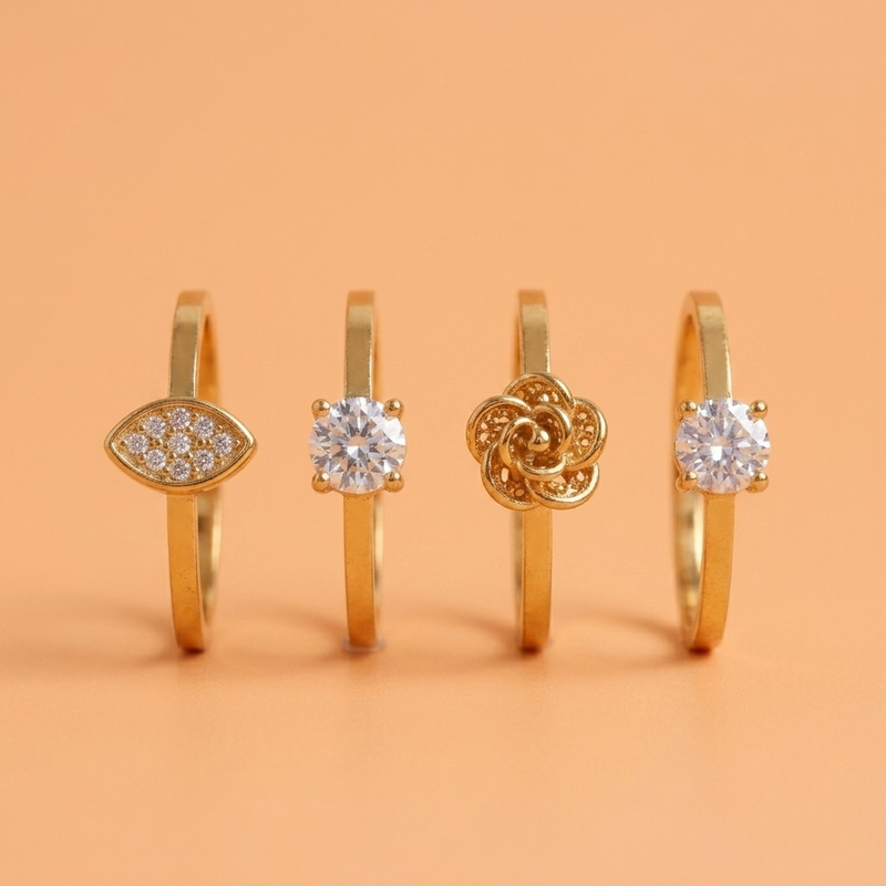 Delicate Golden colour Ring Combo Collection to wear Everyday Elegant Jewelry