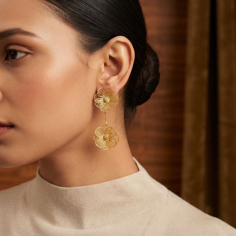 Buy Double flower Pattern earring For Women wear on function