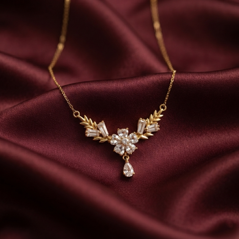 Buy Designer Floral and Teardrop CZ Pendant Necklace for women